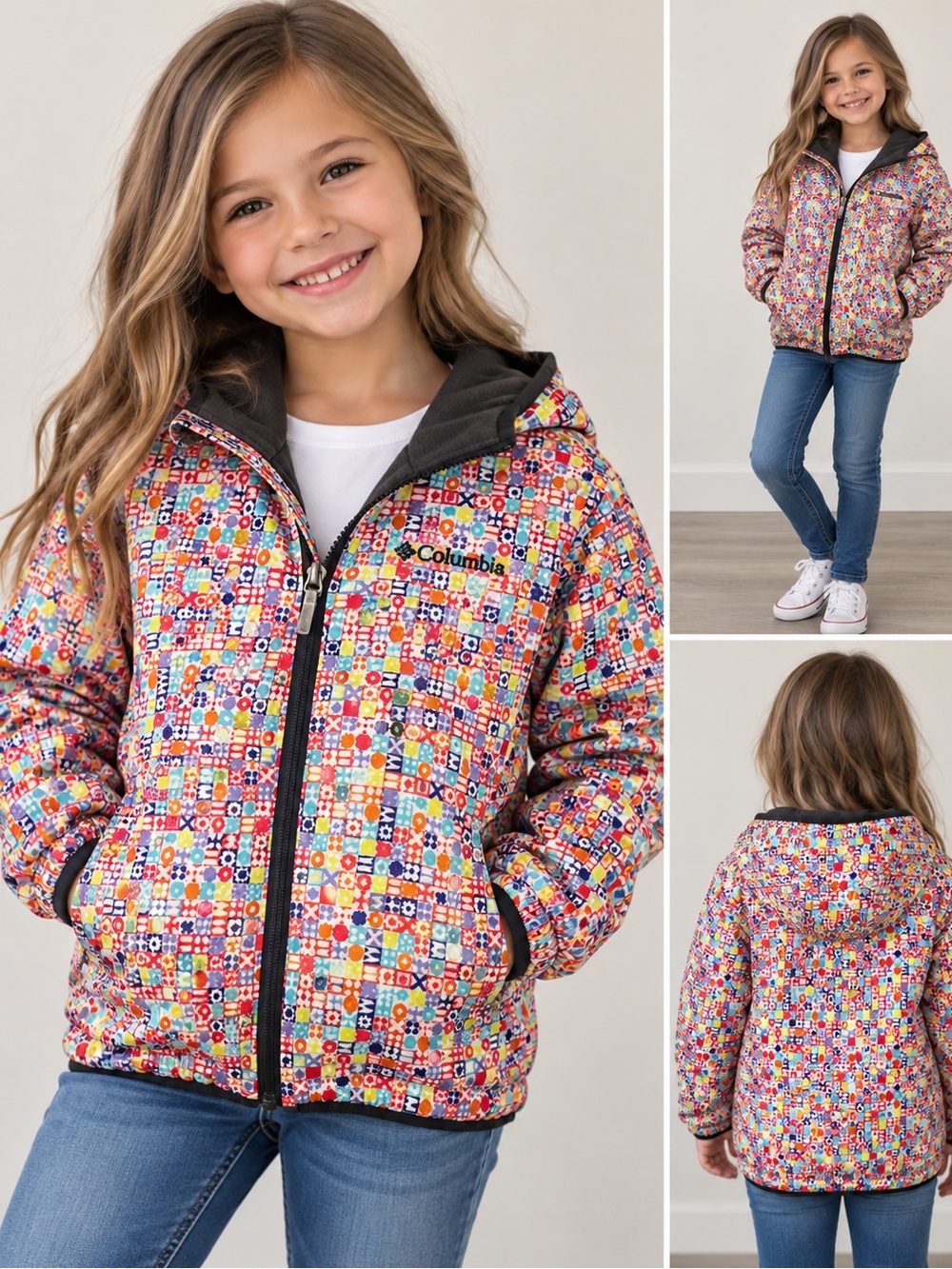Columbia Girls’ Colorful Printed Hooded Jacket Omni-Wick Size S